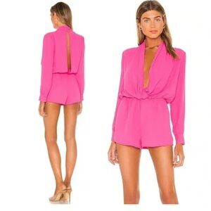 Superdown Kaycie Drape Neck Romper in Hot Pink
